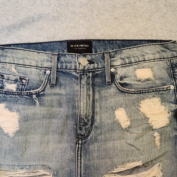 BLACK ORCHID Denim Destroyed Raw Hem Mini Skirt - Size 26 - NEW w/ TAGS - Picture 5 of 8